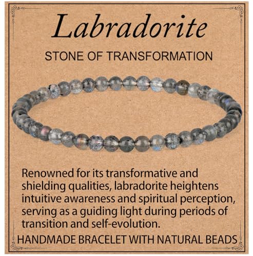 LPBeads Handmade Natural Gemstone Stretch Elastic 4mm Labradorite Bracelet Healing Crystal Round Stone Beads Jewelry Gifts for Women Men