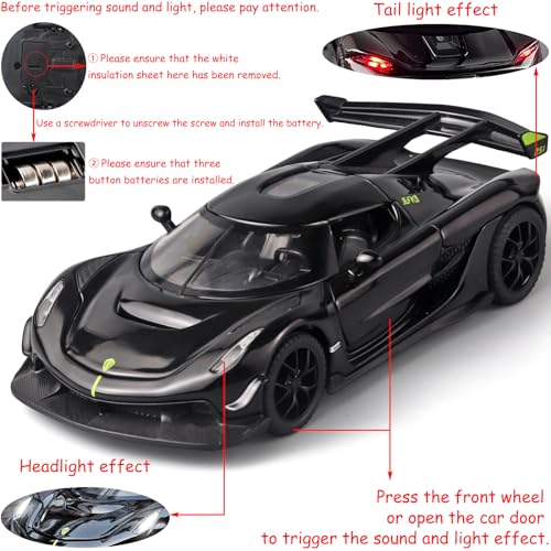 Toy Cars Model Jesko Black Alloy Collectibles Die-cast Vehicles with Sound and Light - Image 6