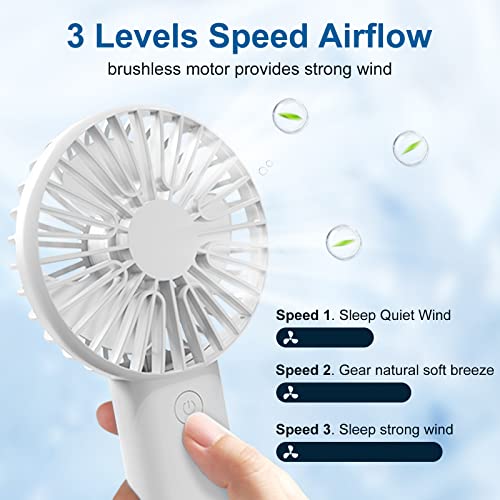 Noglufs Handheld Fan Portable Fan 3 Speed Mini Fan Personal Desk Fan Mobile Phone Can Be Placed With Basefor Men& Women Outdoor&Indoor (White) #TOP4