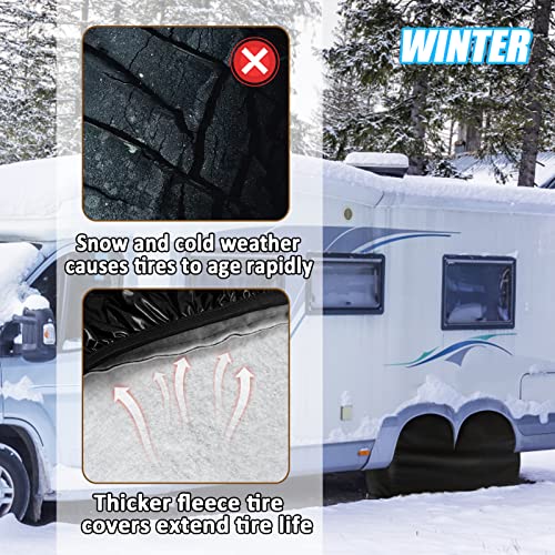2 Pcs Dual-Axle Rv Trailers Tire Covers - Vinyl Brushed Lining Thicken Double Wheel Cover For 27-30In Dia Campers Truck Wheels, Waterproof Cold & Sun Protection Wear-Resistant Durable (Black) #TOP1