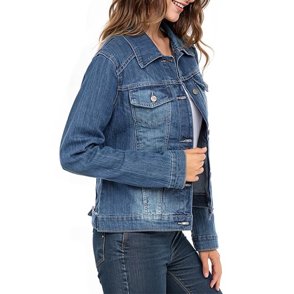 Juicy Trendz Women Relaxed Fit Denim jacket Button UP Lightweight Long Sleeve Ladies Stretch Trucker Jean Jackets2