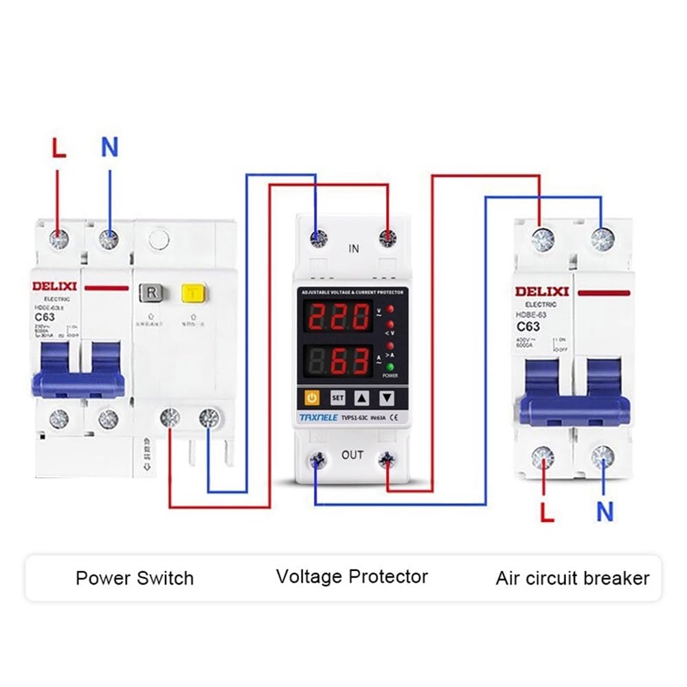 Diferencial Auto Rearmable Pantalla dual 40A 63A 230V Ajustable Digital Sobre Bajo Voltaje Relé Protector contra sobretensiones Límite Protección contra sobrecorriente Diferencial Auto Rearmable(40A)