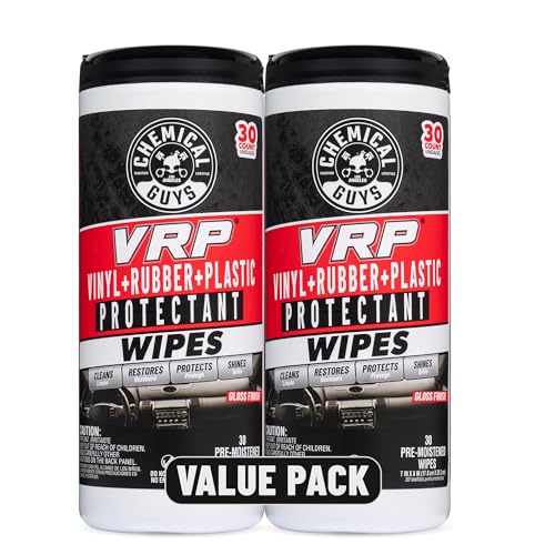 Chemical Guys VRP Vinyl, Rubber, Plastic Shine and Protectant Wipes Canister (30 ct) (2 Pack) – Quick Detail Wipes for Interior & Exterior Surfaces by Chemical Guys - Used condition - US$15.17
