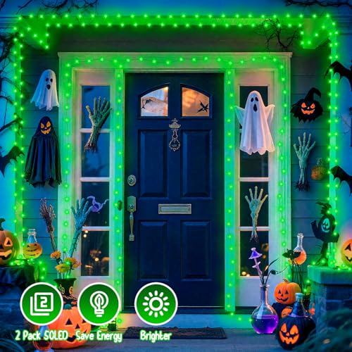 Isisyu 2 Stück Halloween Lichterkette Batterie, 5M 50 LED Grün Micro Lichterkette Batteriebetrieben mit Timer… – Ansicht 4