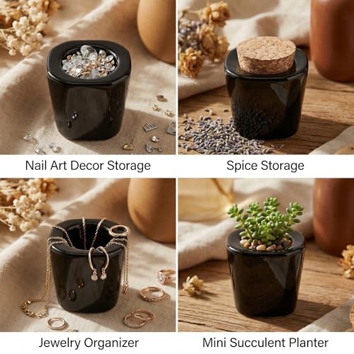 Vaso cerámico para arte de uñas con tapa de corcho miniatura 3