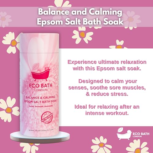 Image of Eco Bath London Balance and Calming Epsom Salt Bath Soak - Tube 2.2 LB (1kg) | Made in UK | Magnesium Bath Salt with Neroli, Geranium and Chamomile