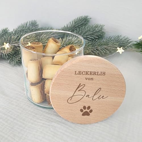 Feenstaub Personalisiertes Vorratsglas mit graviertem Deckel, Glas Futterdose Hund, Futteraufbewahrung, Geschenk Hund, Hundebesitzer, Leckerli-glas, Aufbewahrungsglas mit Namen, Pfote