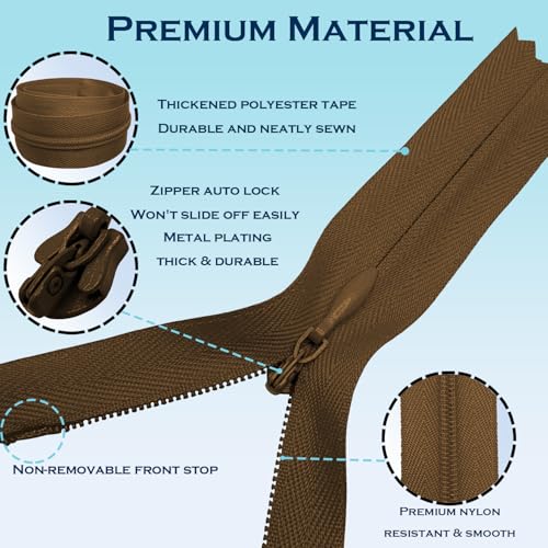 Image of ANPURZII 2PCS #3 28 Inch Brown Invisible Zippers for Sewing Skirts, Nylon Coil Bulk Zippers for Pocket, Pillow(Brown 28 inch 2PCS)