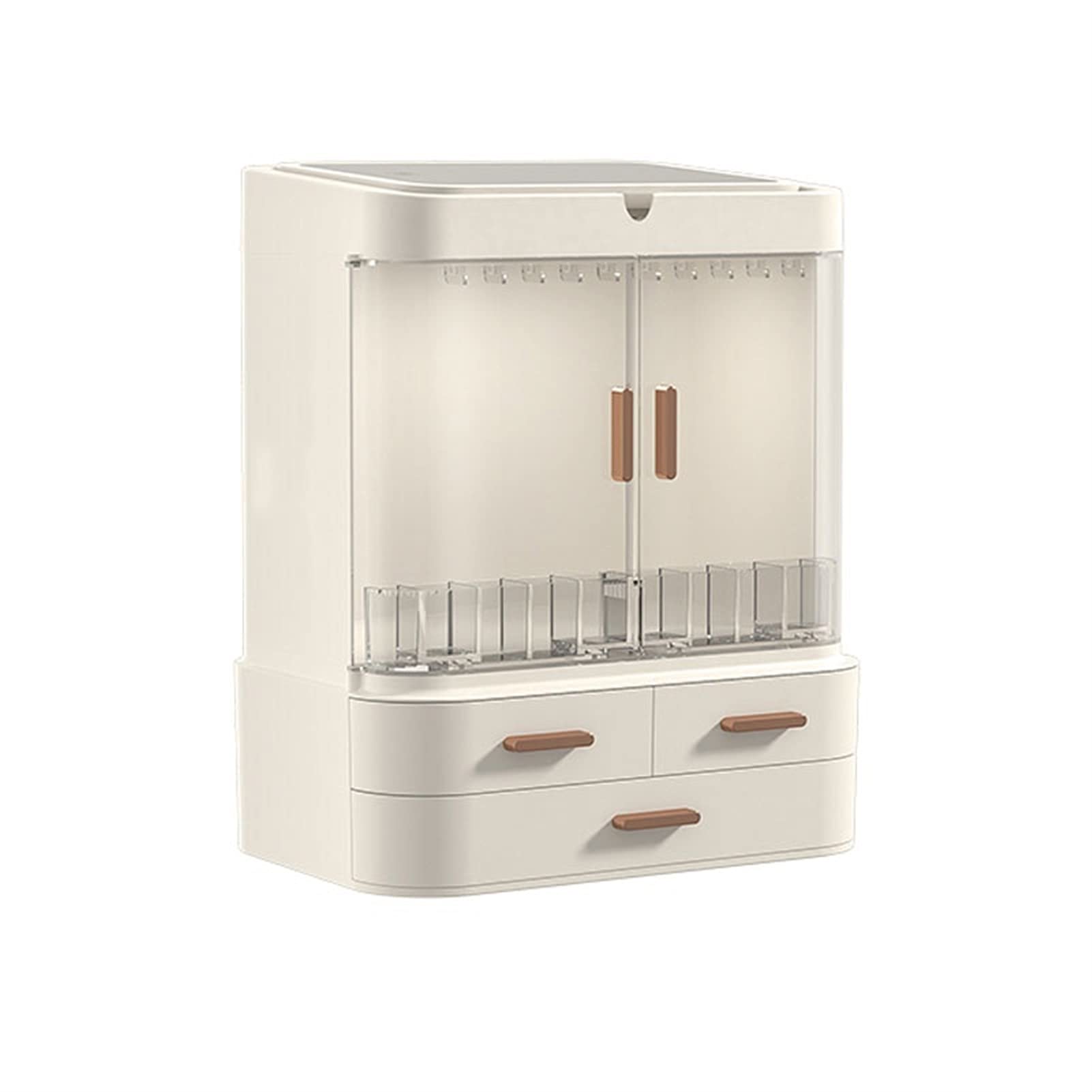 HDBCYUAZ Light Luxury Cosmetic Storage Box LED Makeup Mirror Integrated Dressing Table Bathroom Facial Mask Perfume Desktop Shelf
