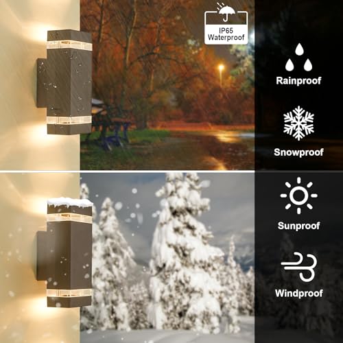 LMP Up Down Outdoor Wall Lights Mains Powered, IP65 Waterproof Outside Wall Light Square Porch Front Door Electric - Image 2