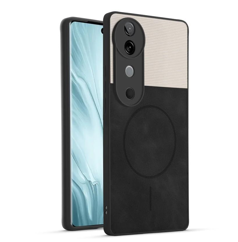 Image of Bintage CASE Mac Safe Design Hard Light Weight Back Case | Soft Border Camera Protect | Dual PU Leather Finish Back Cover Compatible for V40 PRO 5G /Vivo T3 Ultra - White & Black