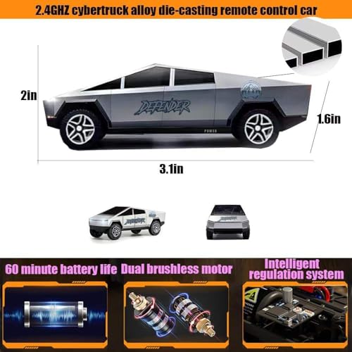 Image of Bestie toys Remote Control Small Car, 1:64 Scale Off-Road RC Car, USB Rechargeable 2.4GHZ Three Speed Indoor Alloy Vehicle for Kids (Tessla Cybertruck with No Trailer)