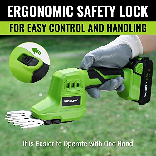 Workpro 20V Cordless Grass Shear & Shrubbery Trimmer-2 In 1 Handheld Hedge Trimmer, Electric Grass Trimmer Hedge Shear/Grass Cutter With 2.0Ah Rechargeable Lithium-Ion Battery And 1 Hour Fast Charger #TOP4