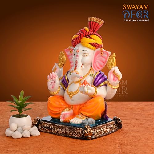 Image of Polyresin Marble Ganesh Ji Idol | Auspicious Lord Ganesha Statue for Living Room Home Decor Statue (15 Inch)