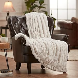 Chanasya Ruched Luxurious Soft Faux Fur Throw Blanket – Fuzzy Plush and Elegant with Reversible Mink Blanket for Sofa…