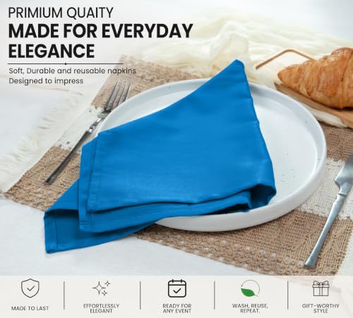 Image of Ruvanti Cloth Napkins Set of 12, Cotton Enrich 18 inchx18 inch - Blue | Washable, Soft, Durable & Absorbent Everyday Napkins. For Home, hotel, Wedding Napkins, Thanksgiving, Christmas Dinner Napkin