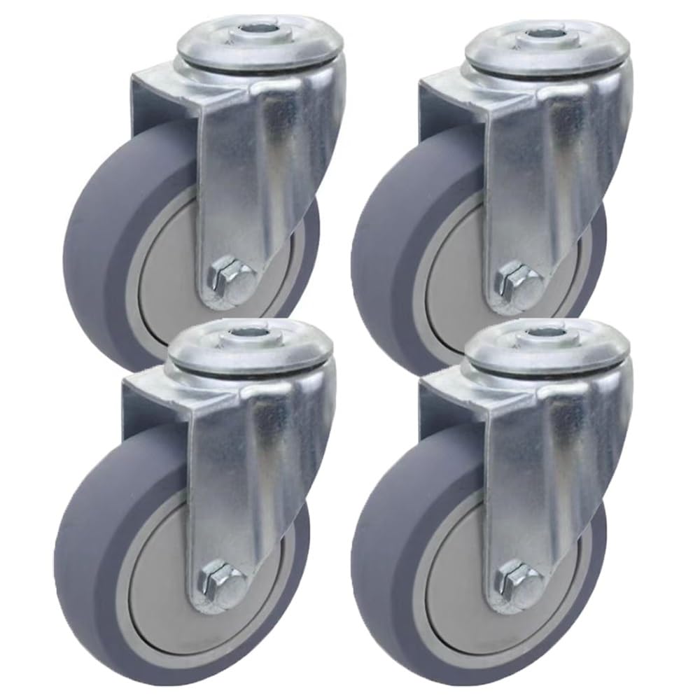3/4/5 Pollice Ruote in Gomma Silenziose, 4 Pezzi Ruote Pivottanti con Freni, 12 MM Foro Superiore Universale Ruote per Carrelli, Industriali, Möbel(Swivel,3 inch)