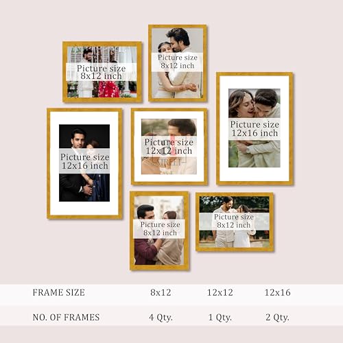Image of Art Street Photo Frame Set of 7 Gold Wall Decor Collage Display Hanging Family Picture Frames Gallery Collection Decor Items Wall Mount Frames Birthday Anniversary, 8x12, 12x12 and 12x16 In