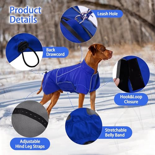 Image of MIGOHI Dog Winter Jacket,Dog Coat Waterproof,4XL Winter Snow Coat with Fleece Lining for Large Dogs Boys Girls,Snowproof Pet Jacket,Great Dane,Mastiff,Blue