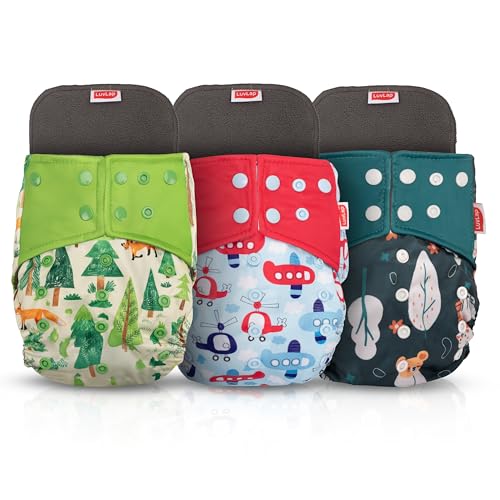 Image of LuvLap Reusable Baby Cloth Diapers Combo Pack of 3 (3 Shell + 3 Pads) Double Leak Guard, High Absorption, Stain-Proof Comfort & Protection, 3m+, Rash Free, Adjustable Waist & Height with Snap Buttons