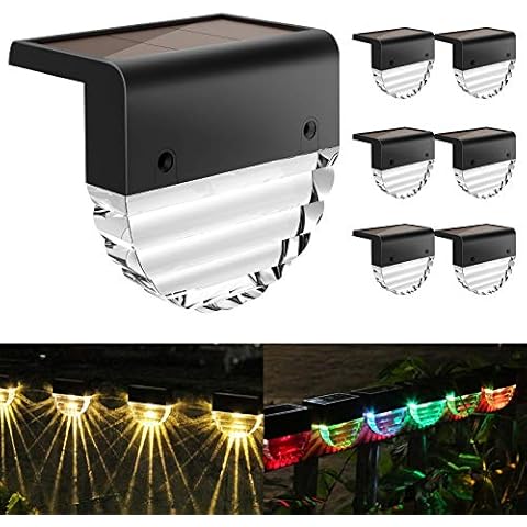 Melunar Solar Deck Lights, 6 Pack Solar Step Lights Outdoor Waterproof LED Solar Fence Lights for Patio, Stairs,Yard, Garden Pathway, Step and Fences, 10 Lumens, Warm White/Color Changing Lighting Cover
