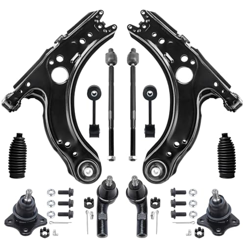 Image of Detroit Axle - Front End 12pc Suspension Kit for 01-10 Volkswagen Beetle 01-05 Jetta 03-05 Golf, 2 Lower Control Arms 2 Lower Ball Joints Inner & Outer 4 Tie Rods 2 Boots 2 Sway Bars Replacement