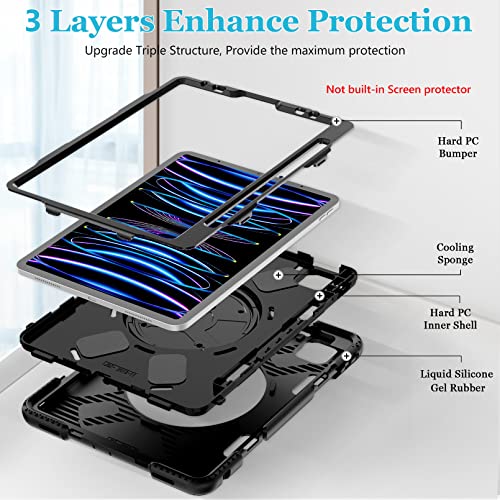 Ipad Pro 11 Case 2022 4Th Generation/ 2021 3Rd Gen: Military Grade Protective Silicone Cover For Ipad 11 Inch 2Nd Gen 2020/2018 W/- Stand- Handle- Shoulder Strap- Pencil Holder- Black #TOP6