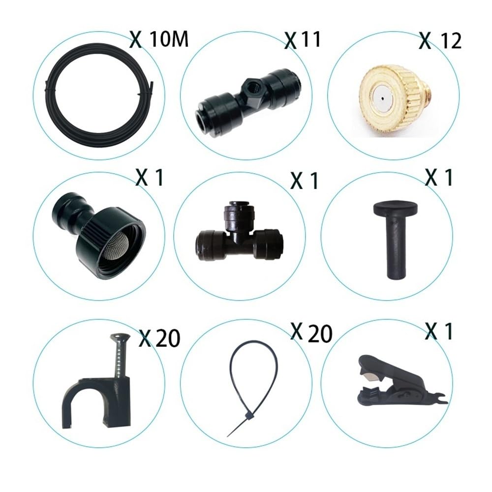33FT DIY System chłodzenia mgłą 12 mosiężnych dysz Patio Szklarnia Zewnętrzna linia mgły wodnej