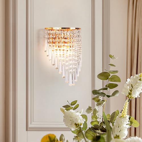 zhxinashu Wandleuchte Innen Gold, Wandleuchte Kristall Moderne, E14 Funkelnde Kristall Wandlampe für Wohnzimmer, Schlafzimmer, Korridor, Esszimmer, Flur