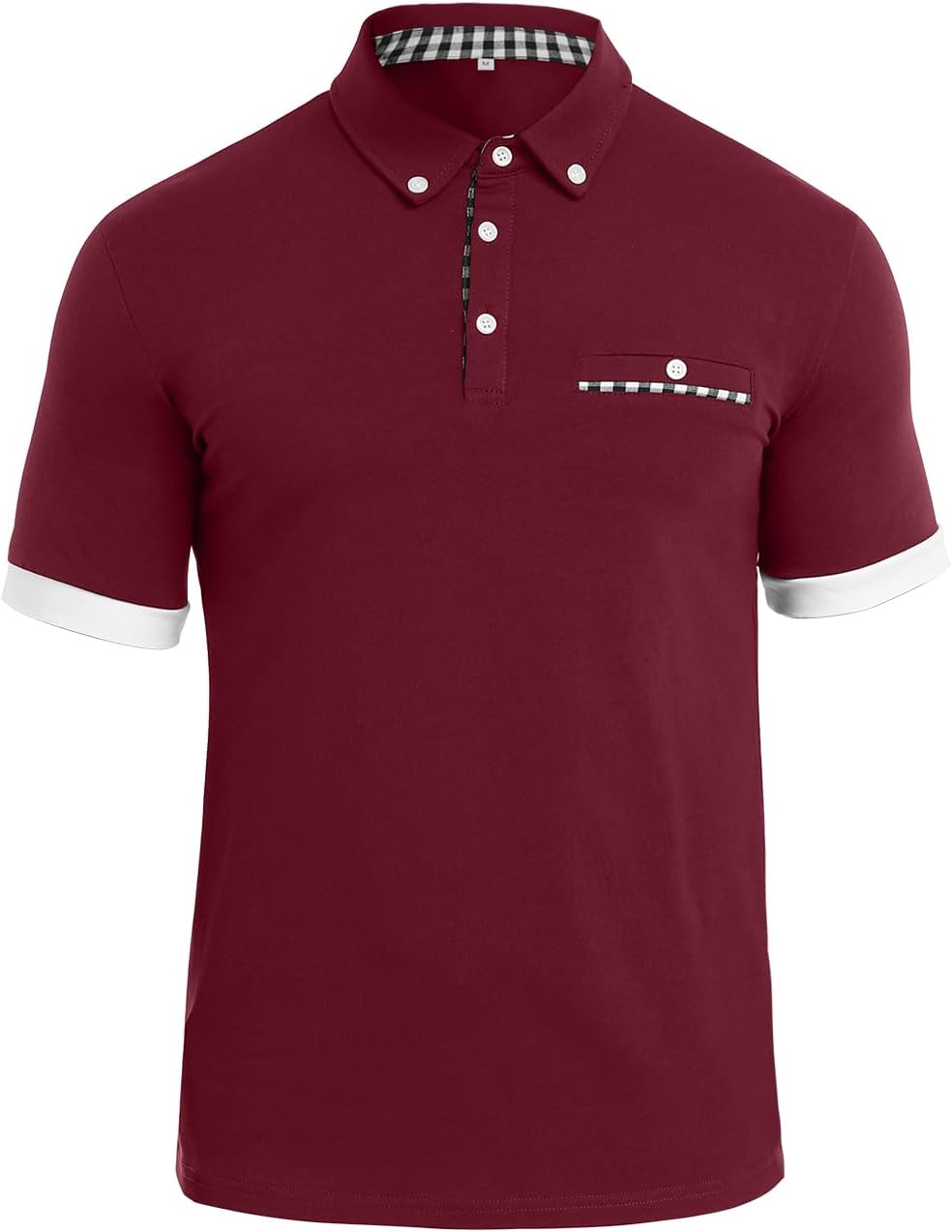 Mens Casual Short Sleeve Summer Polos Plaid Splice Fashion Button Cotton T-Shirt Golf Tennis Tops