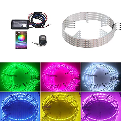 Kingshowstar LED RGBW Wheel Rim Light, 15.5 In 4 PCS 288 LEDs Auto Ring Lights RGB + White Color Lights Kit for Car Truck Wheels Waterproof with Blue-Tooth App Controller