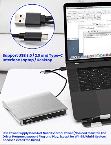 External CD DVD Drive Type C USB 3.0/2.0 Portable CD DVD +/-RW Drive Slim DVD/CD ROM Rewriter Burner Writer Compatible with Laptop Desktop PC Windows XP/2003/Vista/7/8.1/10,Linux,Mac OS, EURPMASK