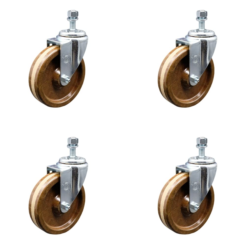 High Temperature Phenolic Swivel Threaded Stem Caster - 4" x 1.25" Brown Wheel and 1/2" Stem - 300 lbs Capacity/Caster - Service Caster Brand