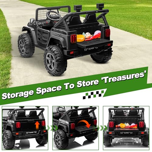 JOYRACER 24V Ride on Car with Remote Control, XL 2 Seater 4WD/2WD Switchable Electric Car for Kids w/20 Inch Wide Seat, Gift Flower, 4X200W Power Car Wheels 24 Volt Big Jeeps for Boys Girls, Black