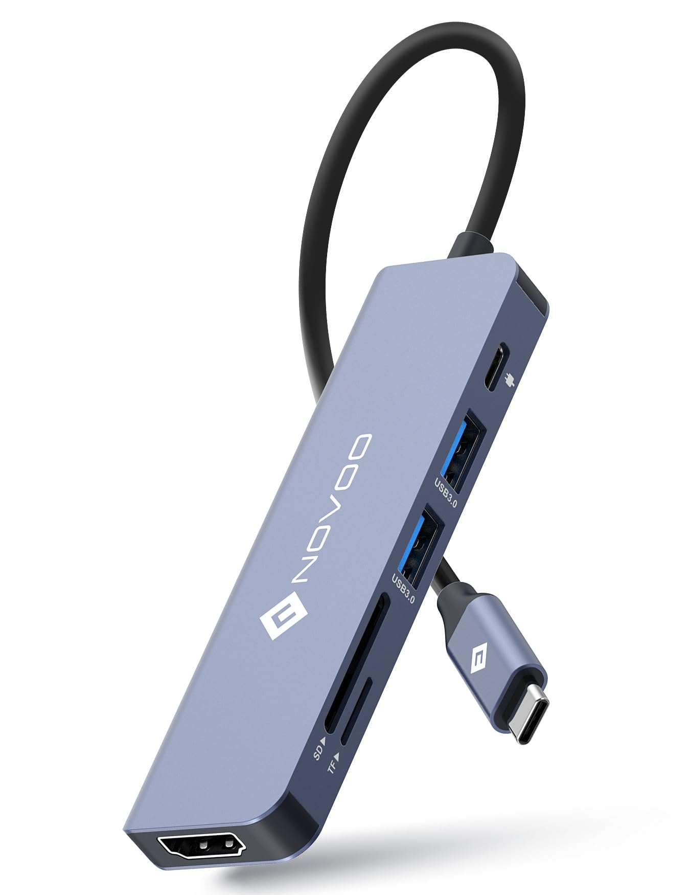 NOVOO Multi-Port USB C Hub, 6 w 1 USB C do HDMI Adapter z 100W PD ładowaniem, HDMI 4K, 2 USB 3.0 porty, SD/Micro SD czytnik, dla MacBook Air/PRO i innych urządzeń typu C (Cable10cm)
