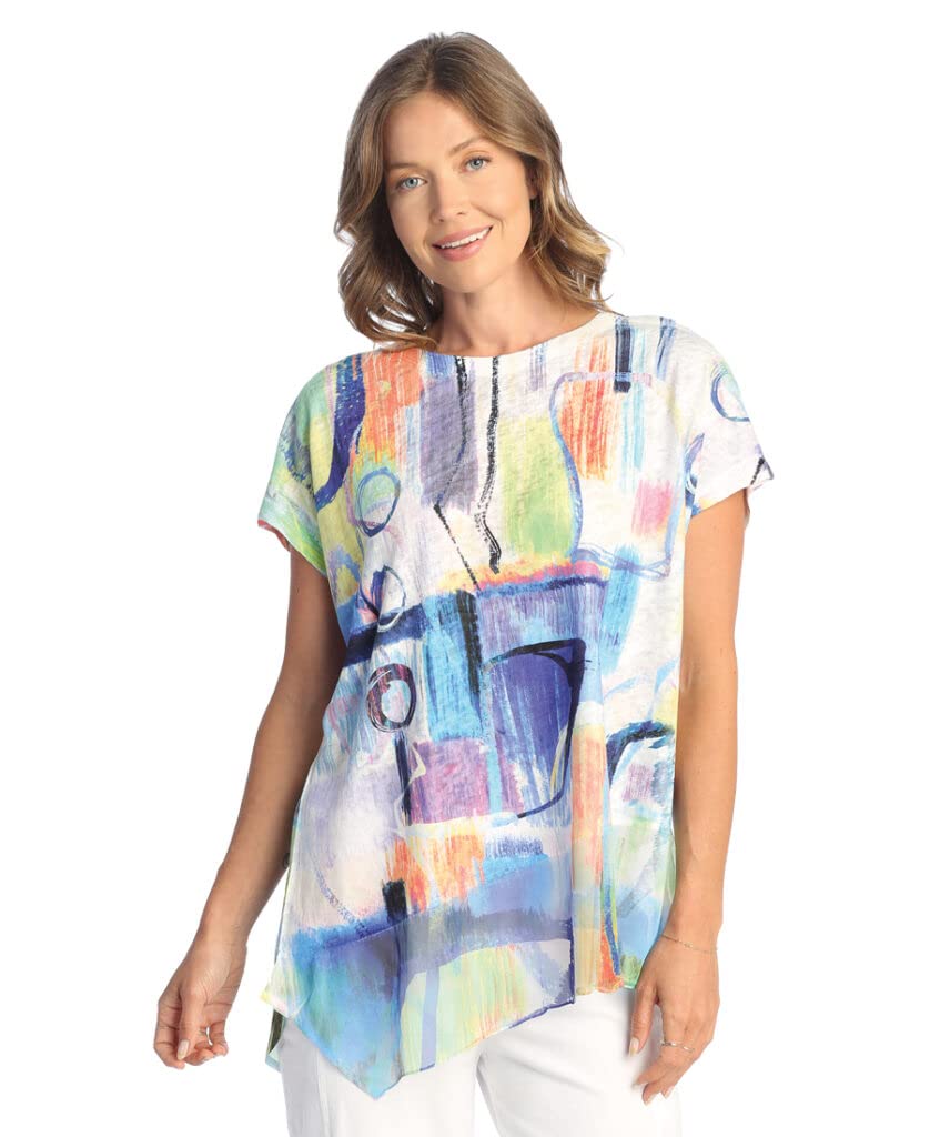 Jess & Jane Bristol Light Knit Tunic Top with Chiffon Asymmetric Trim