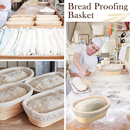 Set Of 4 Bread Proofing Basket 8 Inches Oval Shaped Sourdough Bread Proofing Bowl With Liner Rising Rattan Banneton Bowl For Dough Baking #TOP6
