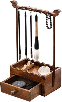 Chinese-Style Solid Wood Wall-Mounted Rack Traditional-Style Four Treasures of the Study Calligraphy Storage Rack, Pen Holder, Brush Holder, Inkstone Holder Calligraphy Brush Holder
