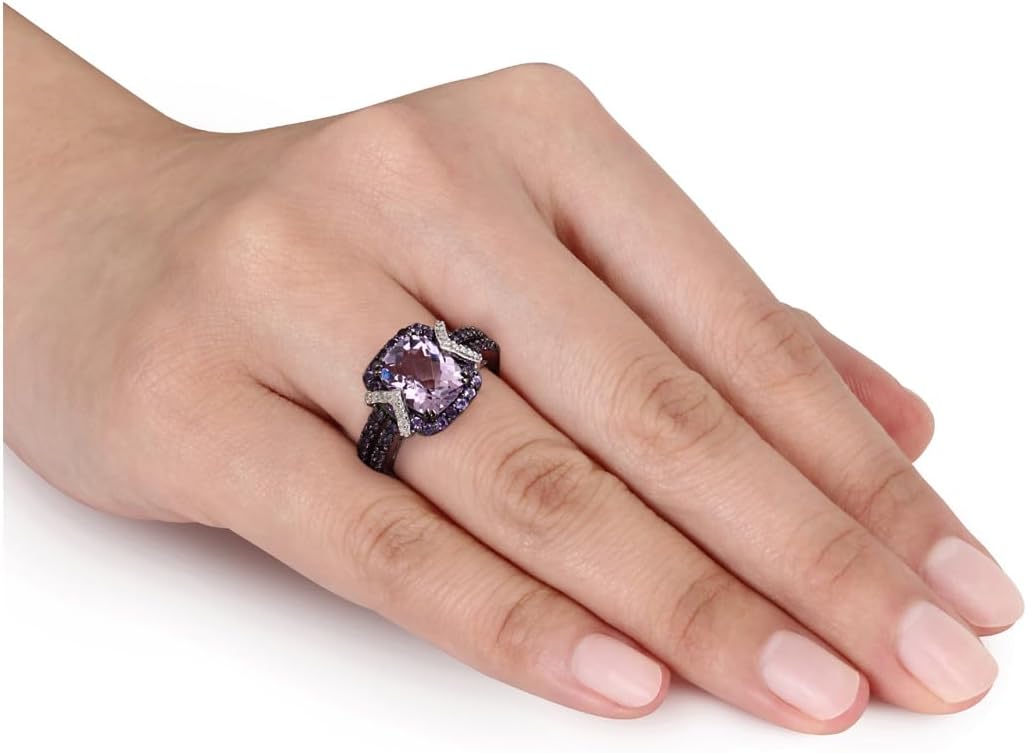 3.34 Carat (ctw) Amethyst Halo Ring with Diamonds Accents in Sterling Silver