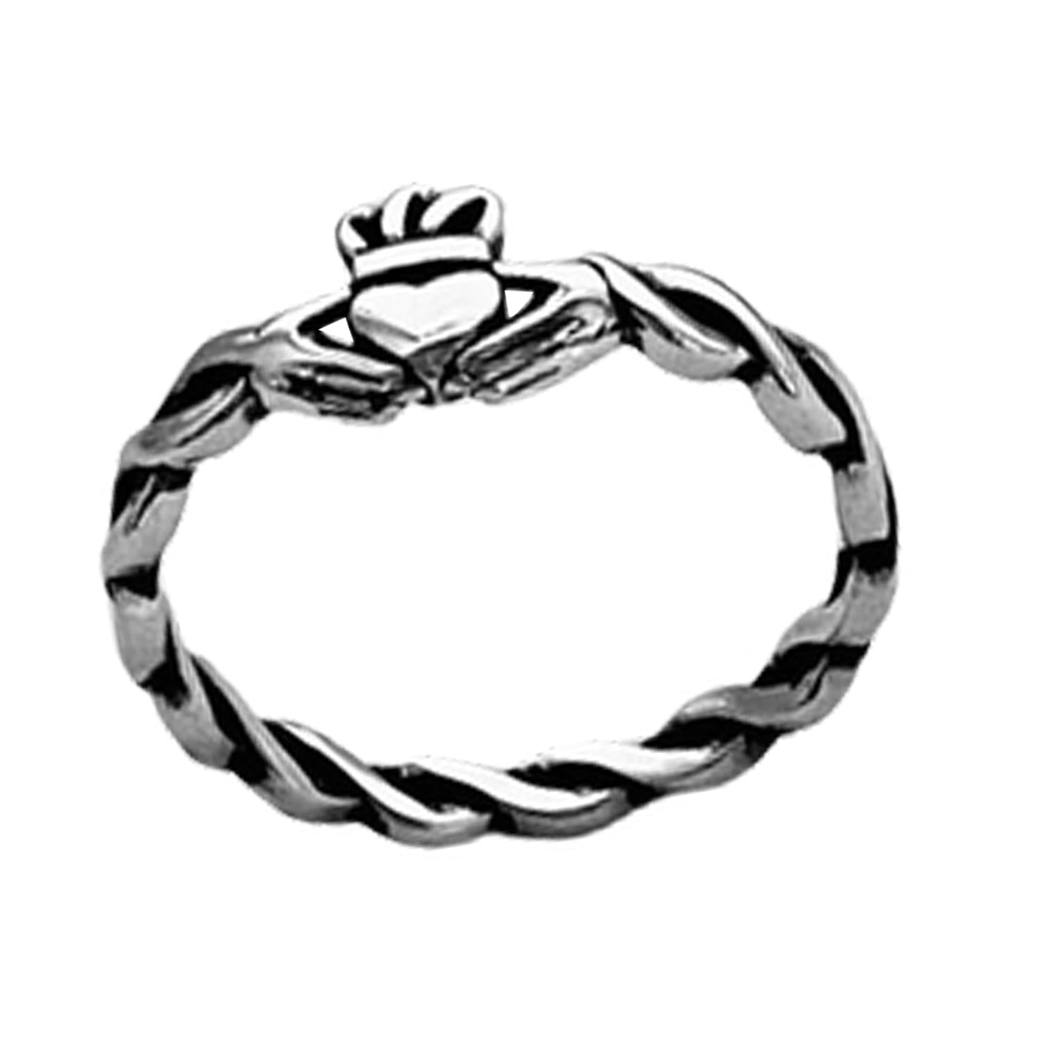 Natürlicher 925 Sterling Silber kleiner irischer Claddagh Ring geflochtener Band zierlicher Ring, Freundschaftsring, Herzring, Liebesring, minimalistischer Ring, Muttertagsring