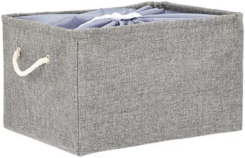 Amazon Basics Fabric Storage Basket with Handles, Large with Drawstring (2-Pack), Gray
