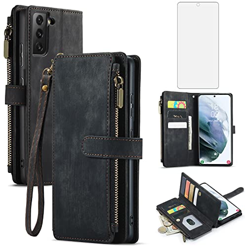 Étui en cuir PU Samsung S21 5G avec clapet et vitre de protection