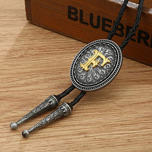 Image of HUABOLA CALYN Bolo tie for Men, Western Cowboy Golden Alphabet Initial Letter ABCDJMR to Y Costume Bolo ties Neckties