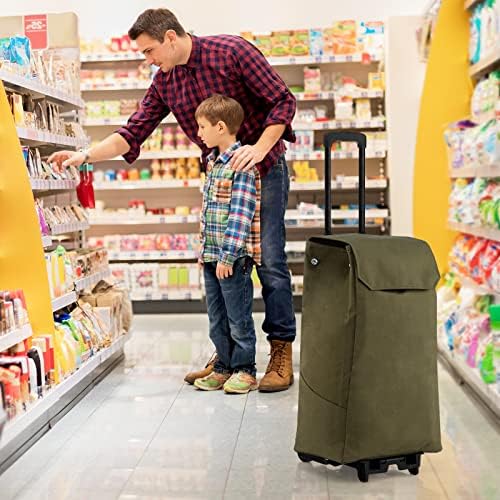 TANGZON Folding Shopping Trolley on Noiseless Wheels, 2 in 1 Lightweight Push Pull Carts with Detachable Waterproof Bag & Telescopic Handle, Grocery Trolley/Hand Truck, Max Capacity 60kg/38L (Green)