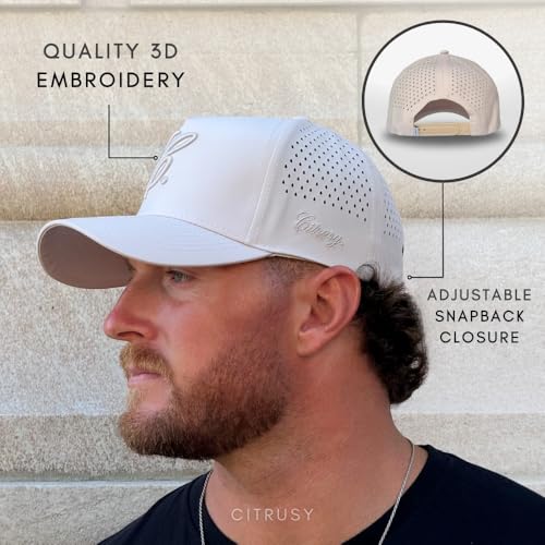 Image of CITRUSY Athletic Trucker Golf Hat | Performance Mens 5 Panel Cap | Cool Breathable Waterproof Workout Running Snapback