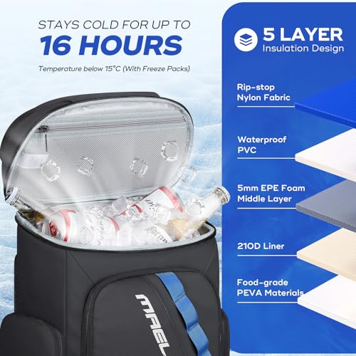 Image of Maelstrom Insulated Cooler Backpack, 36 Can Soft Cooler Ice Chest Bag | Double Compartment, 16H Cold, Leakproof, Bottle Opener, Waterproof, Lightweight, for Beach, Travel, Camping, Picnics, Hiking