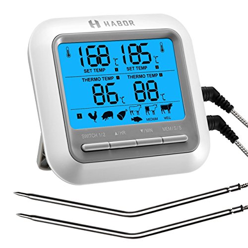 Preisvergleich Produktbild Habor Grill Thermometer Bratenthermometer Grill Thermometer Digital Thermometer Fleisch Thermometer mit Dual Edelstahl Fühler und großen LCD-Display
