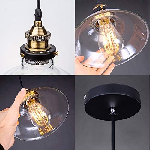 Glighone Industrial Glass Pendant Light Village Ceiling Lightshade Retro Hanging Lighting Classic Pendant Lamp Fixture E27 Bulb Base for Restaurant Kitchen Island Dining Room Bar Hallway