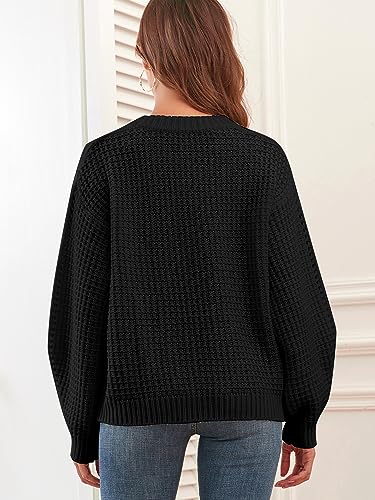 Image of ZAFUL Womens Sweater Cable Knit Oversized Sweaters Crewneck Long Sleeves Casual Knit Pullover Tops