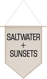 Boys Room Decor Coastal Beach Canvas Banner Wall Decor Saltwater Sunsets Wall Hanging Pennant Flag VIntage Wall Art for Kids Playroom Preschool Living Room Home Office Surf Shack Decor Poster Print